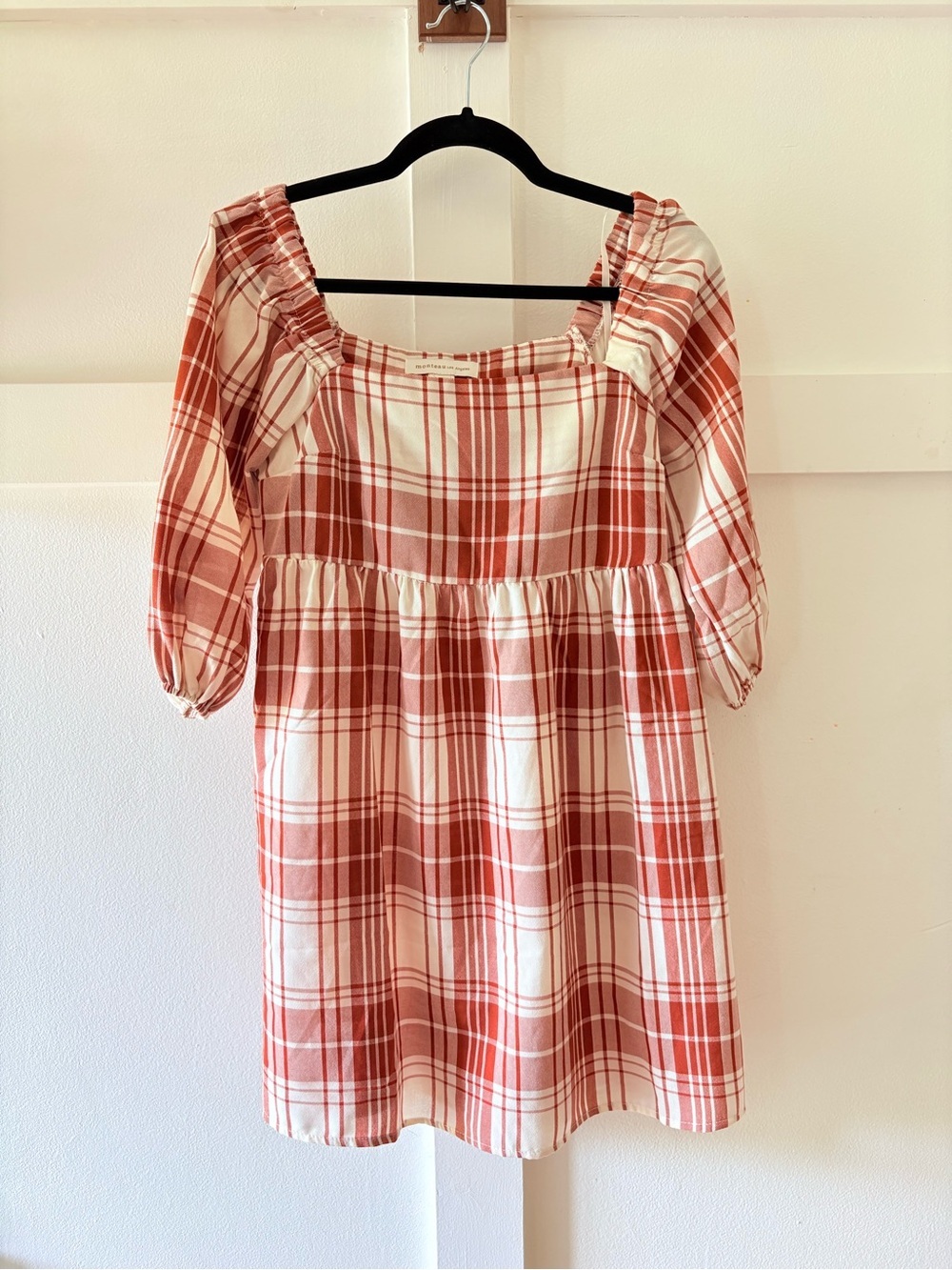 Monteau Rust Red and White Plaid Baby Doll Dress